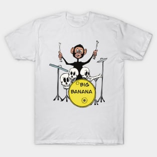 Chimp drumming in Big Banana Band-animals T-Shirt